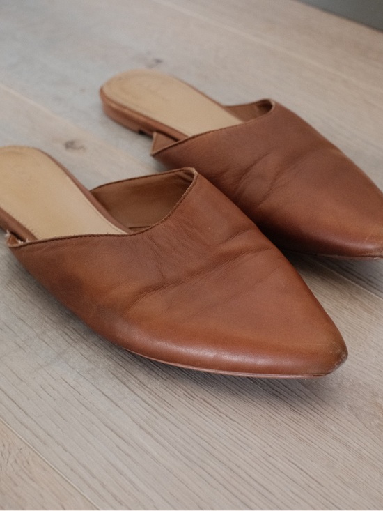 Aldo Shoes - Aldo Tan Brown Pointed Leather Slip-On Mules